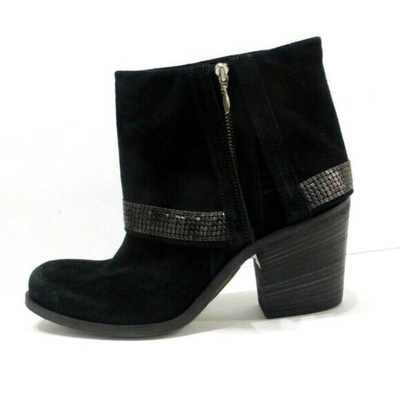 Barneys Metal Studded Black Suede Booties Bling CO-OP Italian Boots - Picture 1 of 9